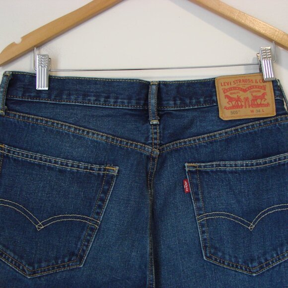 Levi's 505 Denim Jean Shorts Jorts Dark Wash Bermuda Size 34 - Picture 8 of 12